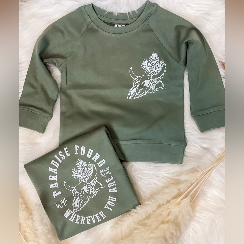 Paradise Found Wherever You Are Pullover - Thyme *KIDS’*